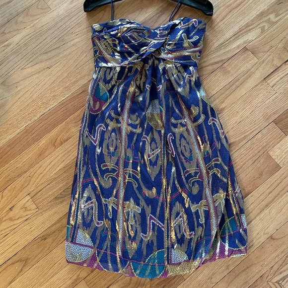 Nicole Miller Strapless Purple and Gold Cocktail Dress Size 2 - Picture 1 of 2